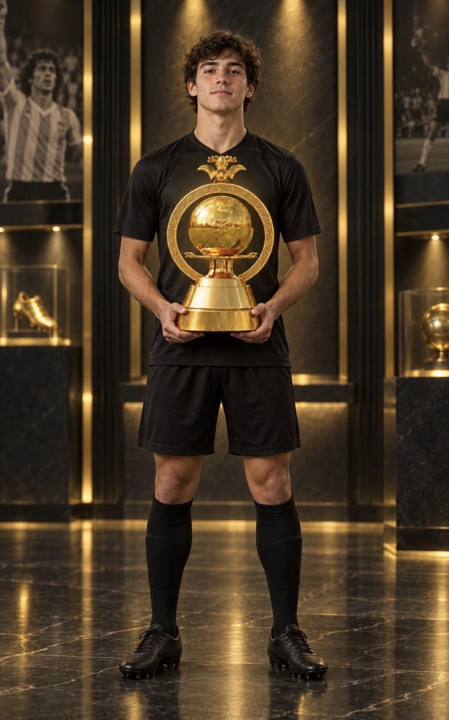 Estudiante sosteniendo el trofeo de la Escuela Kempes