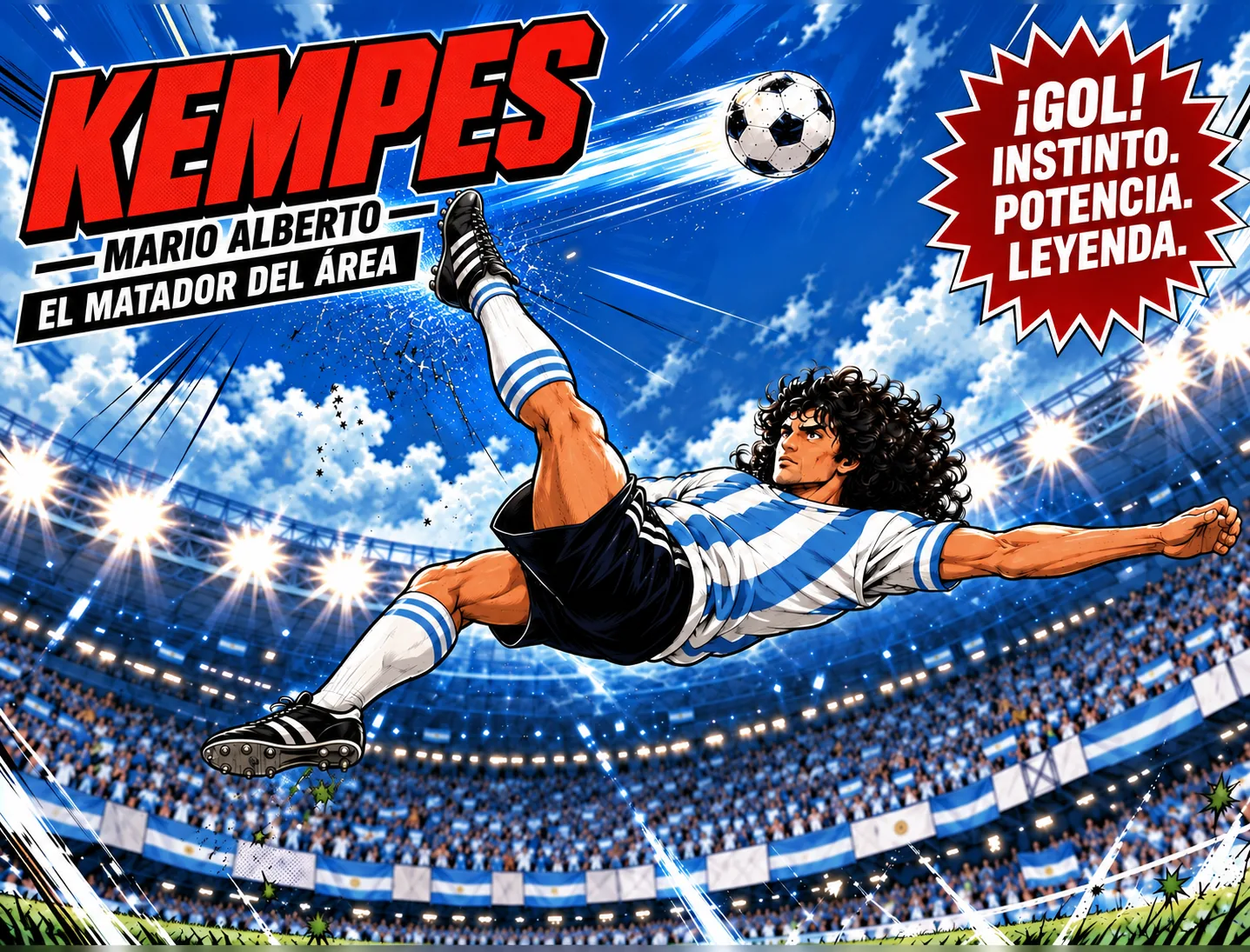 Portada: Kempes, Mario Alberto, el Matador del área, pateando la pelota